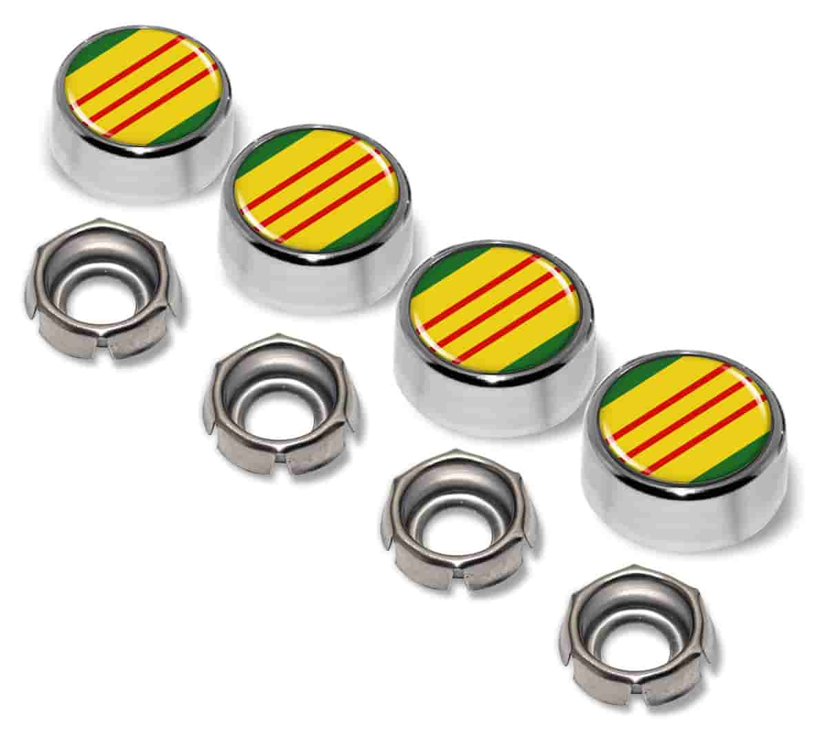 Vietnam Veteran License Plate Screw Caps - Chrome Metal Set of 4